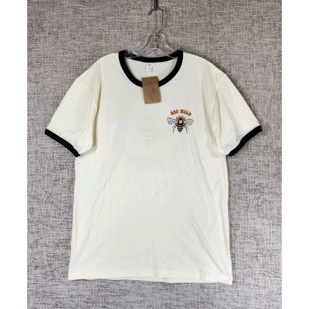 Bee Wild by Wayward and Wild Ringer Tee Shirt Unisex M Ivory 100% Cotton NWT